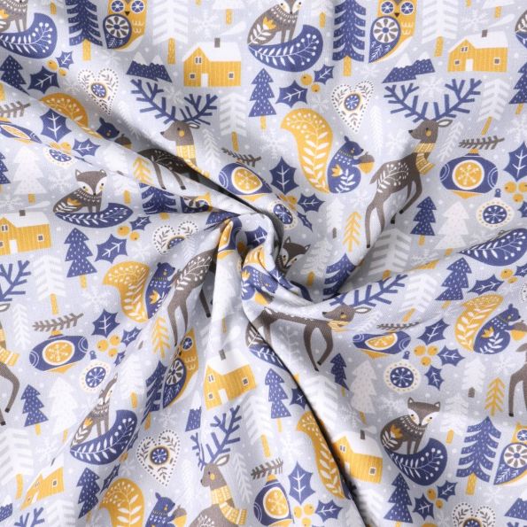 Tissu Coton imprimé Elvëa style scandinave sur fond Gris clair - Par 10 cm