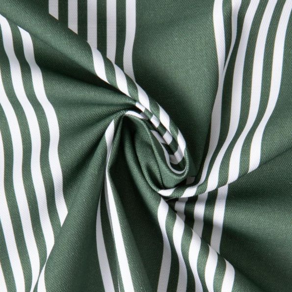 Tissu Toile de Coton d'ameublement Rayé blanc sur fond Vert sapin - Par 10 cm