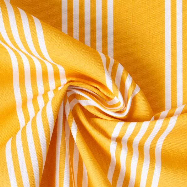 Tissu Toile de Coton d'ameublement Rayé blanc sur fond Jaune - Par 10 cm