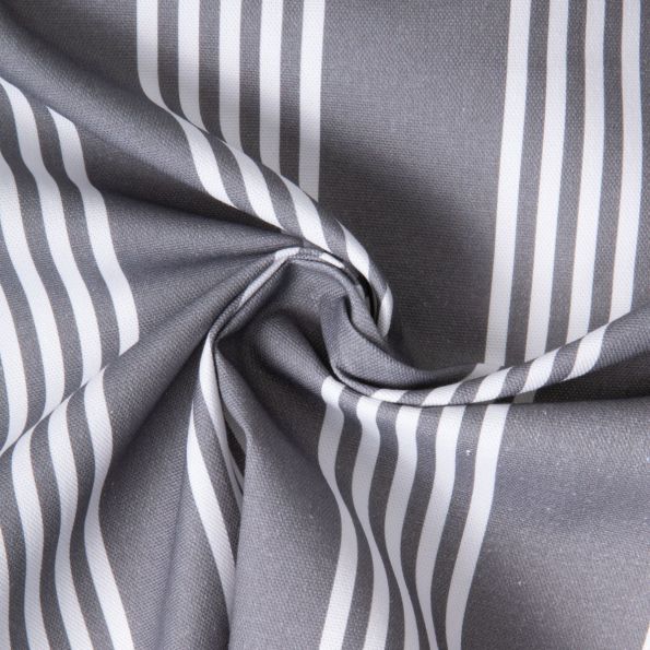 Tissu Toile de Coton d'ameublement Rayé blanc sur fond Gris - Par 10 cm