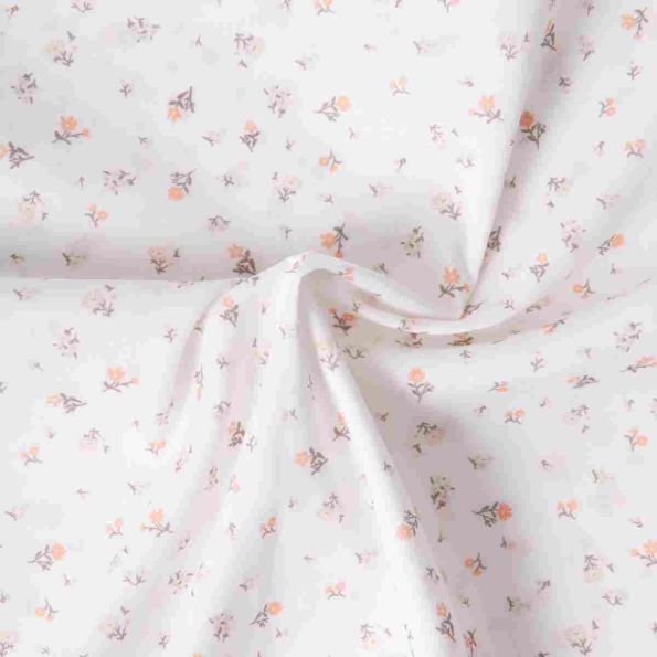 Tissu Popeline de Coton légère Petites fleurs Poema sur fond Blanc cassé - Par 10 cm