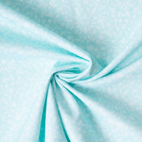 Tissu Batiste de Coton imprimé Fleuris sur fond Bleu ciel - Par 10 cm