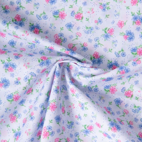 Tissu Voile de Coton digital imprimé Jardin celeste sur fond Bleu pastel - Par 10 cm