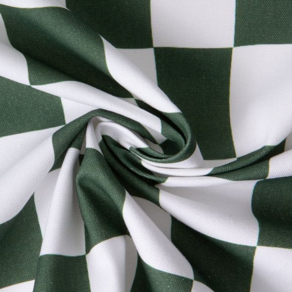 Tissu Toile de Coton d'ameublement Damier sur fond Vert foncé - Par 10 cm