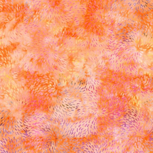 Tissu Batik Feux d'artifice multicolores sur fond Orange - Par 10 cm