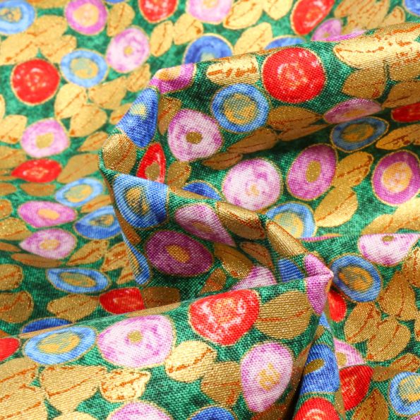 Tissu Gustav Klimt Grains dorés sur fond Vert - Par 10 cm