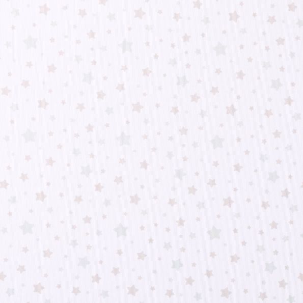 Tissu Piqué de Coton Etoiles taupe et vert d'eau sur fond Blanc - Par 10 cm