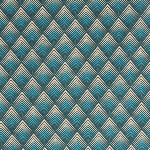 Tissu Coton Imprimé Arty Art Déco Bleu Canard - Par 10 cm