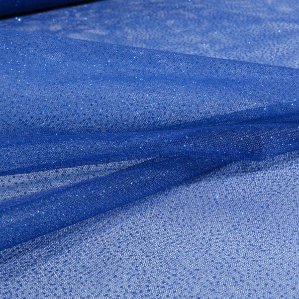 Tissu Tulle Strass Paillettes Bleu roi - Par 10 cm