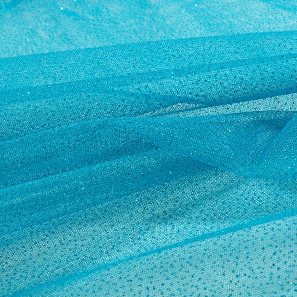 Tissu Tulle Strass Paillettes Bleu turquoise - Par 10 cm