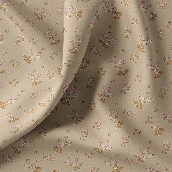 Tissu Coton imprimé Arty Udaipur fleuris sur fond Beige - Par 10 cm