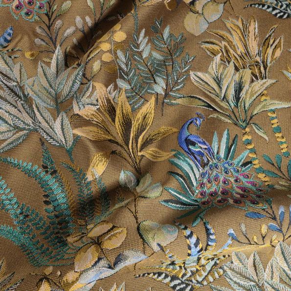 Coupon Tissu Toile jacquard Amadeus sur fond Or - Coupon de 300 cm
