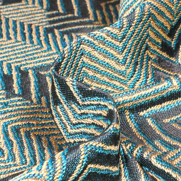 Tissu Toile jacquard Chevrons sur fond Bleu canard - Par 10 cm