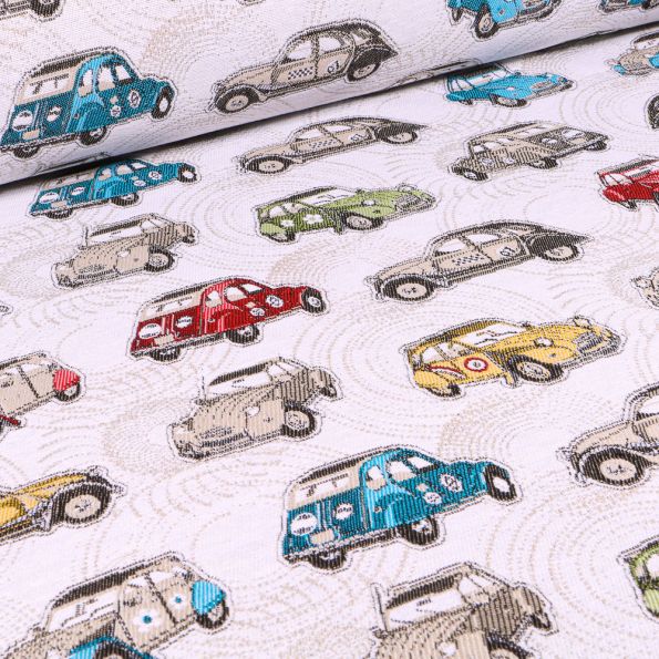 Tissu Jacquard 2 CV sur fond Blanc - Par 10 cm