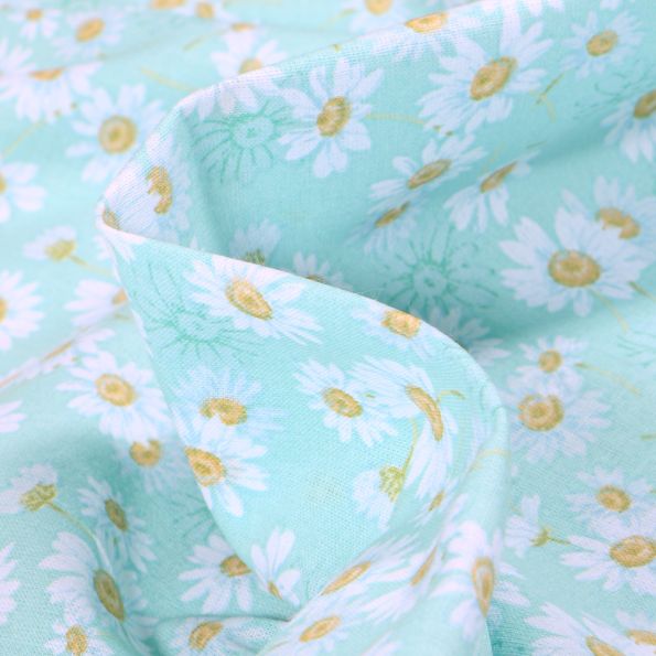 Tissu Coton imprimé Arty Marguerite sur fond Vert menthe - Par 10 cm