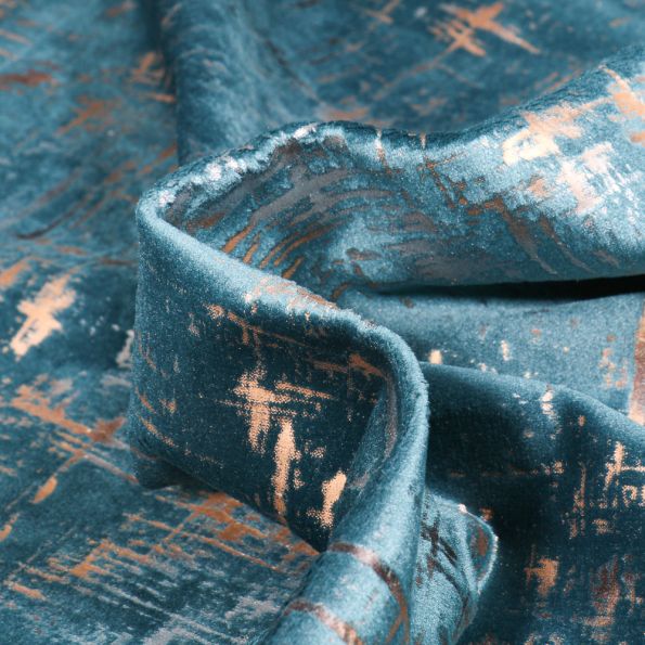 Tissu Velours d'ameublement Astral sur fond Bleu canard - Par 10 cm