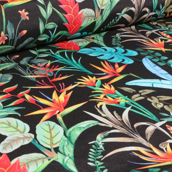 Tissu Toile extérieure Bermudes sur fond Noir - Par 10 cm