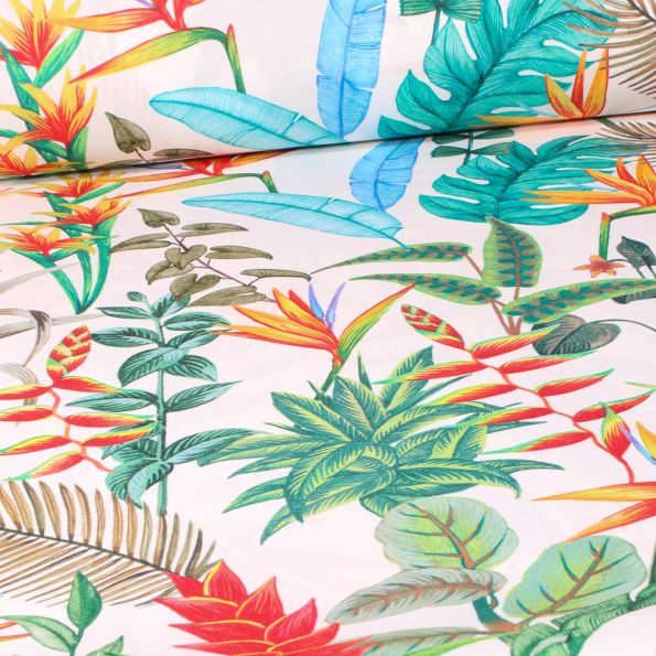 Tissu Toile extérieure Bermudes sur fond Blanc cassé - Par 10 cm