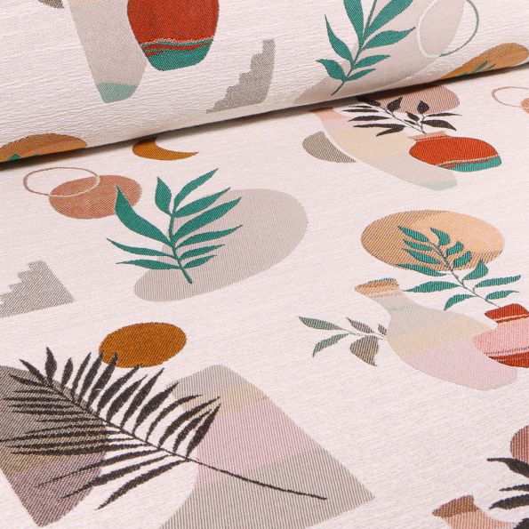 Tissu Jacquard Bobo sur fond Gris clair - Par 10 cm