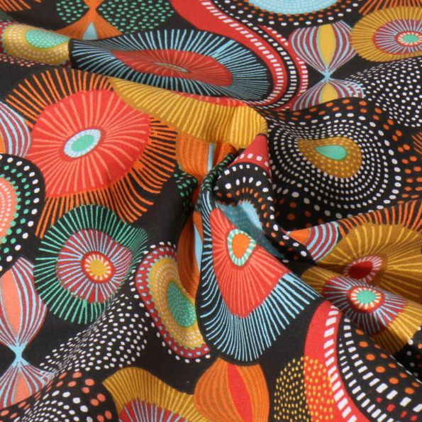 Tissu Coton imprimé Boubou Terra sur fond Noir - Par 10 cm