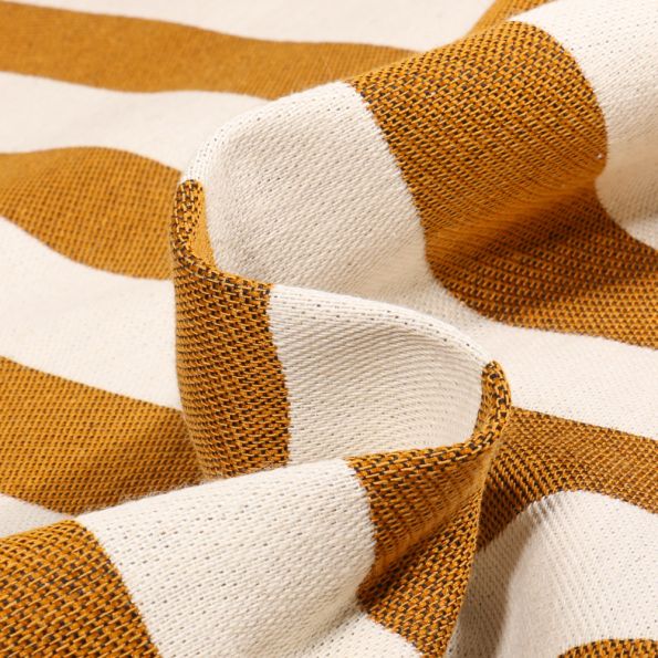 Tissu Toile de Coton épaisse Burton Rayures miel sur fond Ecru - Par 10 cm