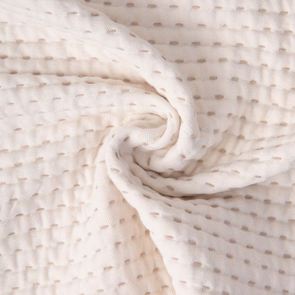 Tissu Coton Jacquard piqué pointillés relief sur fond Naturel - Par 10 cm