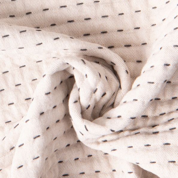 Tissu Coton Jacquard piqué pointillés Noir sur fond Naturel - Par 10 cm