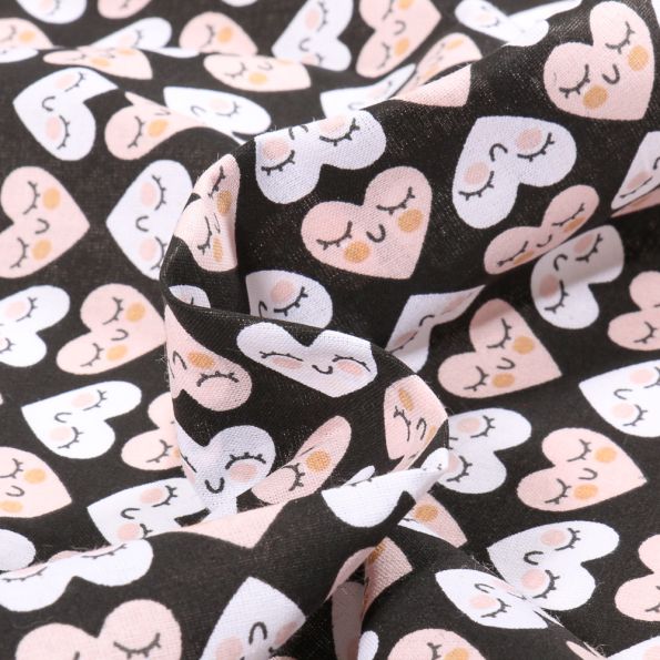 Tissu Coton imprimé Arty Chouchou sur fond Noir - Par 10 cm