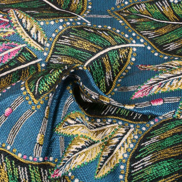 Tissu Jacquard Craftine Feuillage exotique fabrication française Bleu - Par 10 cm
