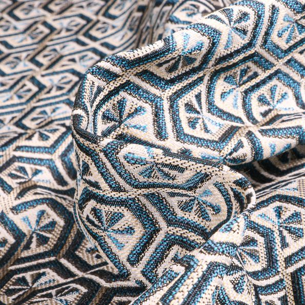 Tissu Jacquard Elli sur fond Bleu - Par 10 cm