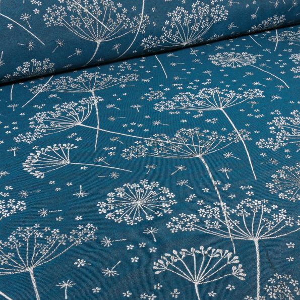 Tissu Jacquard Eole sur fond Bleu pétrole - Par 10 cm