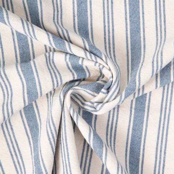 Tissu Coton d'ameublement Eugene Rayures Bleu denim sur fond Naturel - Par 10 cm