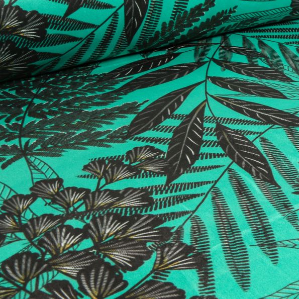 Tissu Velours d'ameublement tout doux Fantasy sur fond Vert émeraude - Par 10 cm