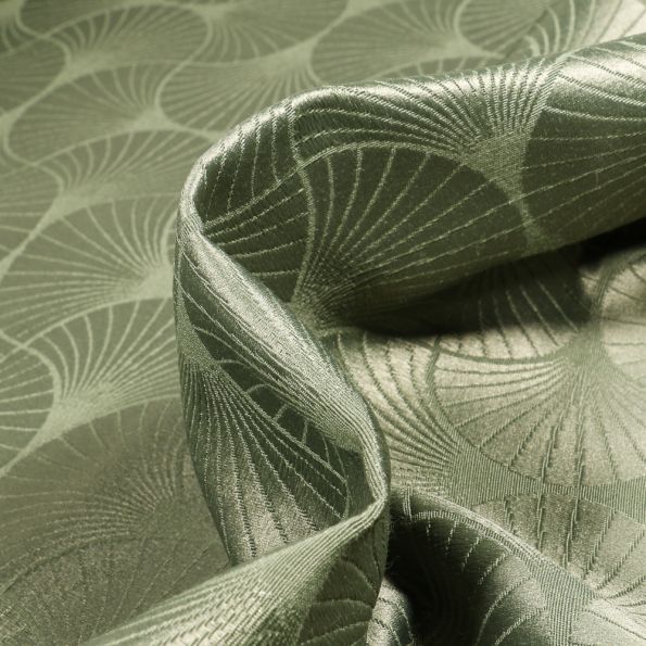 Tissu Jacquard satiné Freda sur fond Vert kaki - Par 10 cm