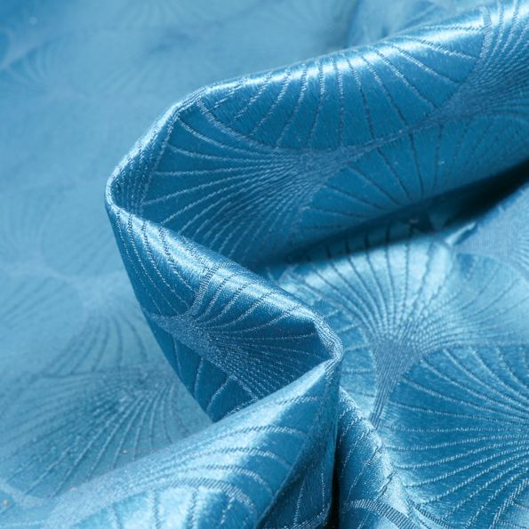 Tissu Jacquard satiné Freda sur fond Bleu paon - Par 10 cm
