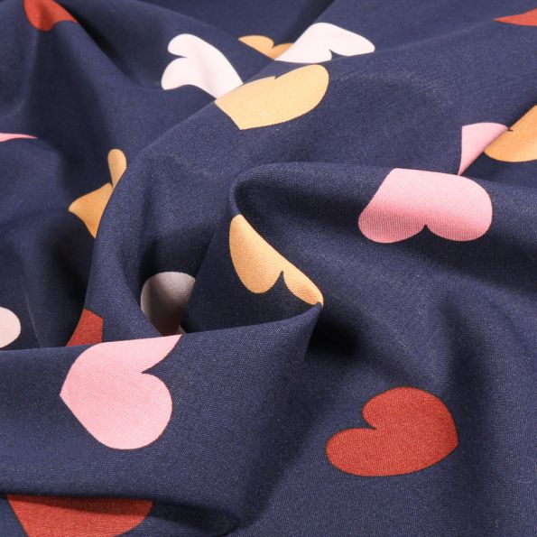 Tissu Viscose Galant sur fond Bleu marine - Par 10 cm