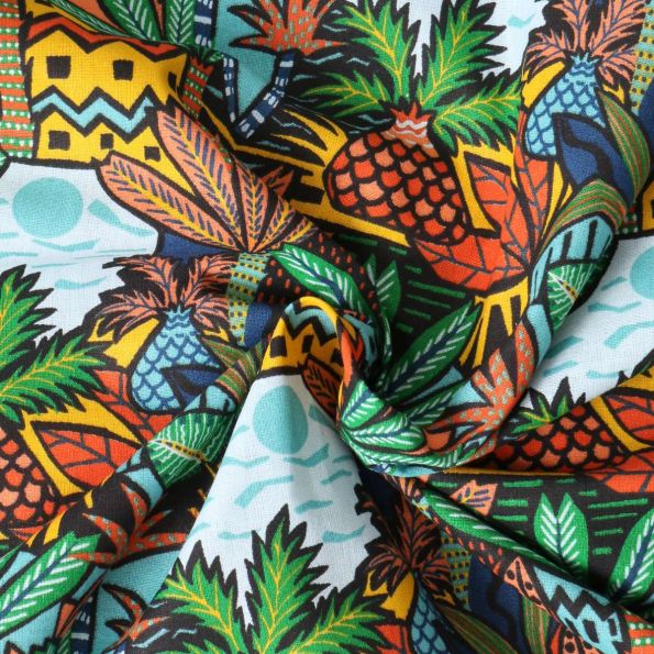 Tissu Jacquard Tropik ambiance jungle sur fond Multicolore - Par 10 cm