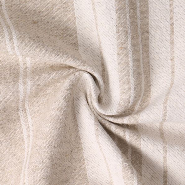 Tissu Jacquard Lina rayures Blanches sur fond Beige - Par 10 cm