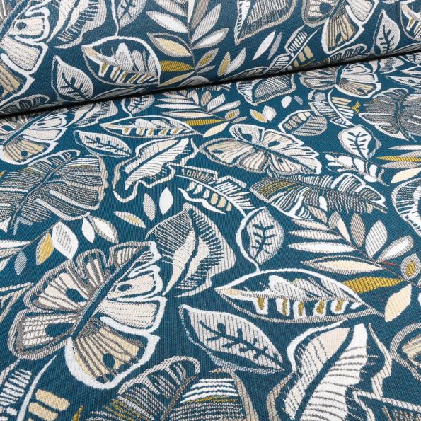 Tissu Jacquard Grenadine sur fond Bleu pétrole - Par 10 cm