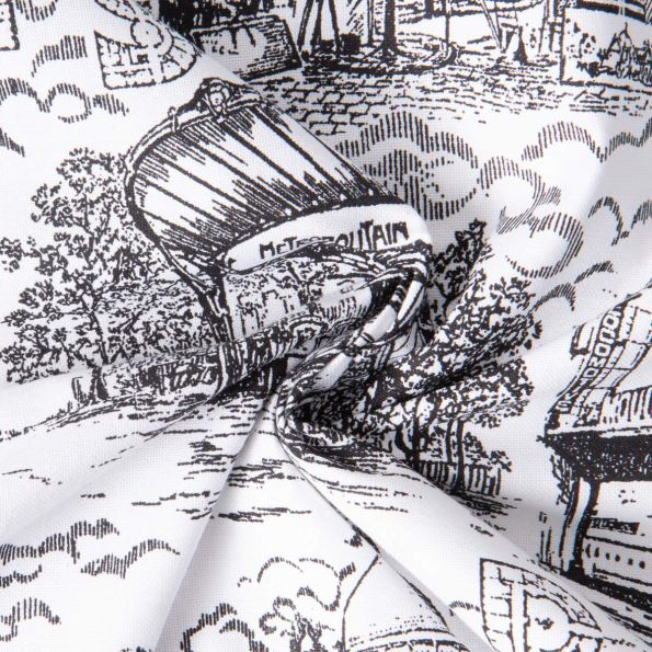 Tissu Toile  de Coton Paris Haussman sur fond Blanc - Par 10 cm