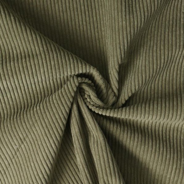 Tissu Velours d'ameublement côtelé Emy uni Vert kaki - Par 10 cm