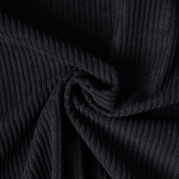 Tissu Velours d'ameublement côtelé Emy uni Noir - Par 10 cm