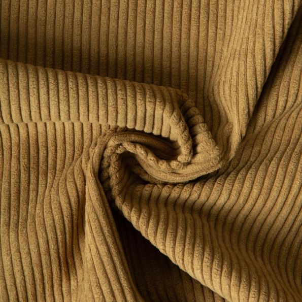 Tissu Velours d'ameublement côtelé Emy uni Vert kaki clair - Par 10 cm