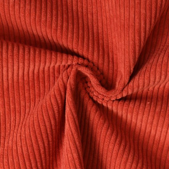 Tissu Velours d'ameublement côtelé Emy uni Terracotta - Par 10 cm