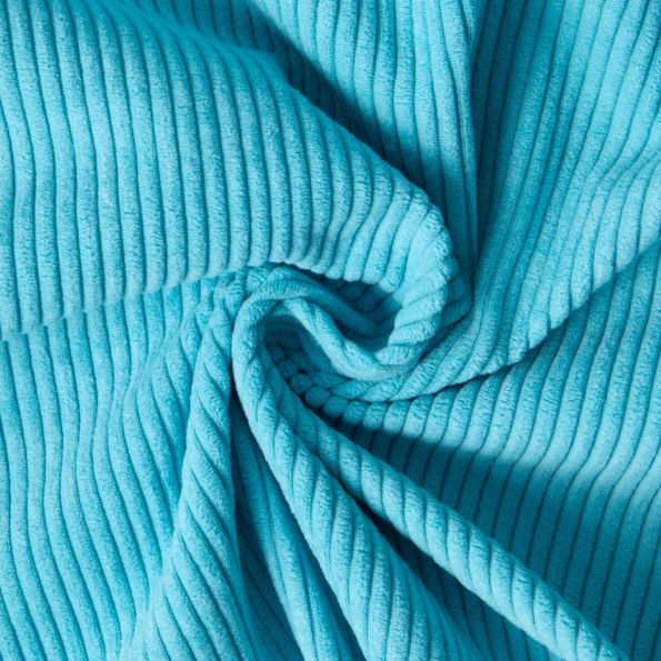 Tissu Velours d'ameublement côtelé Emy uni Bleu turquoise - Par 10 cm