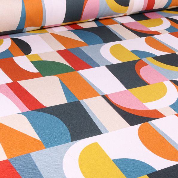 Tissu Toile de Coton Iggy sur fond Blanc - Par 10 cm