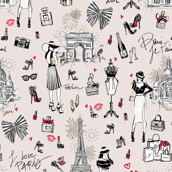 Tissu Coton enduit Paris Je T'aime sur fond Rose - Par 10 cm