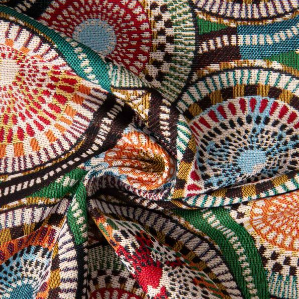 Tissu Jacquard d'ameublement Lagos cercles Multicolore sur fond Ecru - Par 10 cm