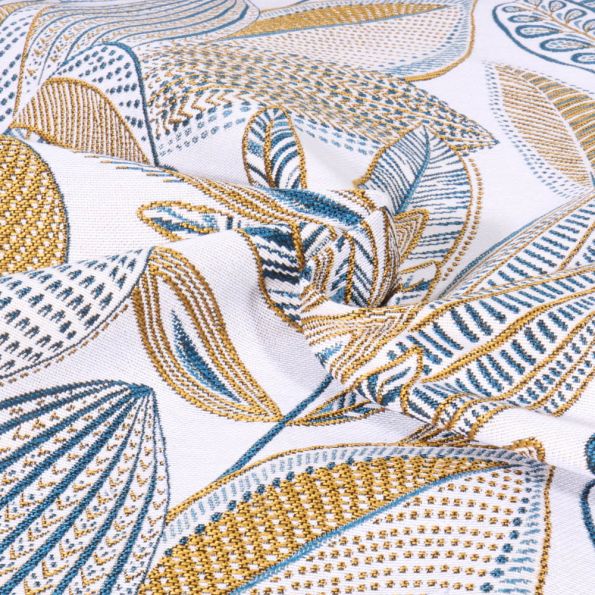 Tissu Jacquard Grandes fleurs Lagende sur fond Blanc - Par 10 cm