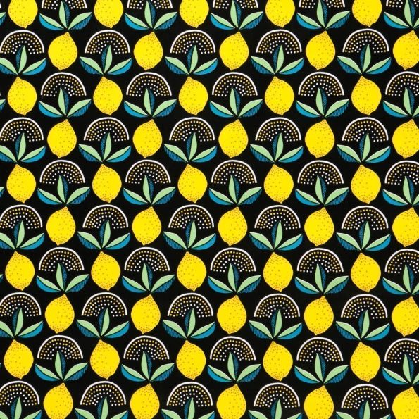 Toile Cirée Citrons jaunes sur fond Noir - Par 10 cm